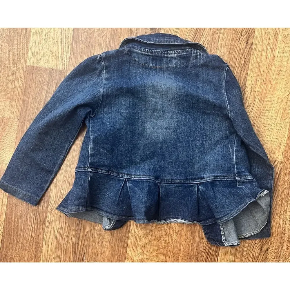 Peacolate Denim Jacket Rhinestone Buttons Ruffle Size 3-4 Girls Lightweight